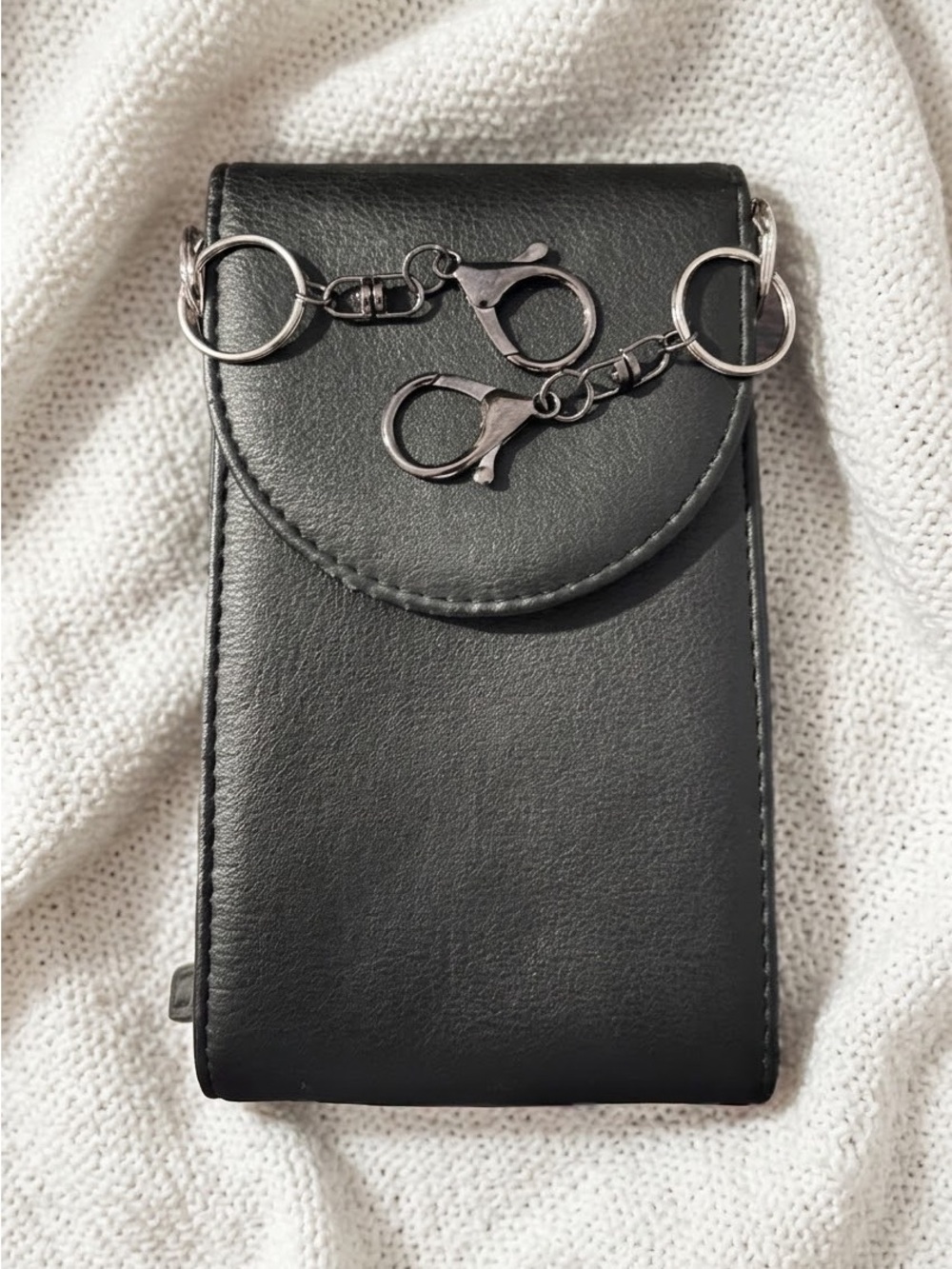 Black Faux Leather Biker Hip Pouch | Belt Loop Clip Wallet Purse 4.5" X 7.5"